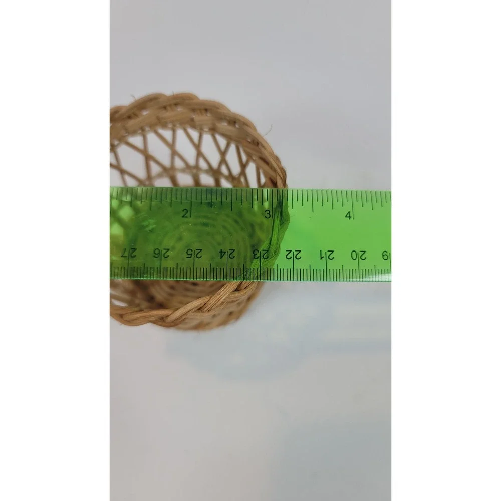 Set‎ Of 4 Vintage Wicker Rattan Cup Glass Holder Round Boho Summer 3.5